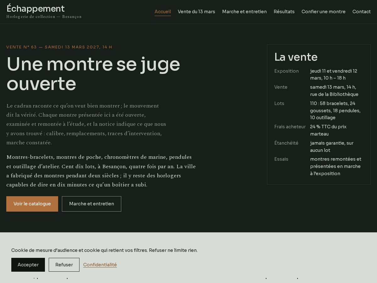 Landing-page snapshot of echappement.digital