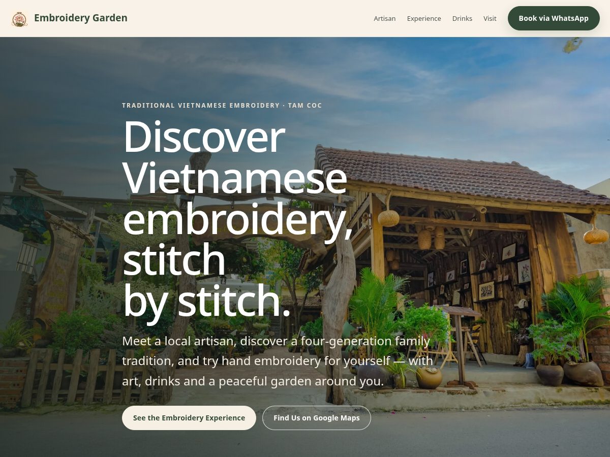 Landing-page snapshot of embroiderygardentamcoc.com