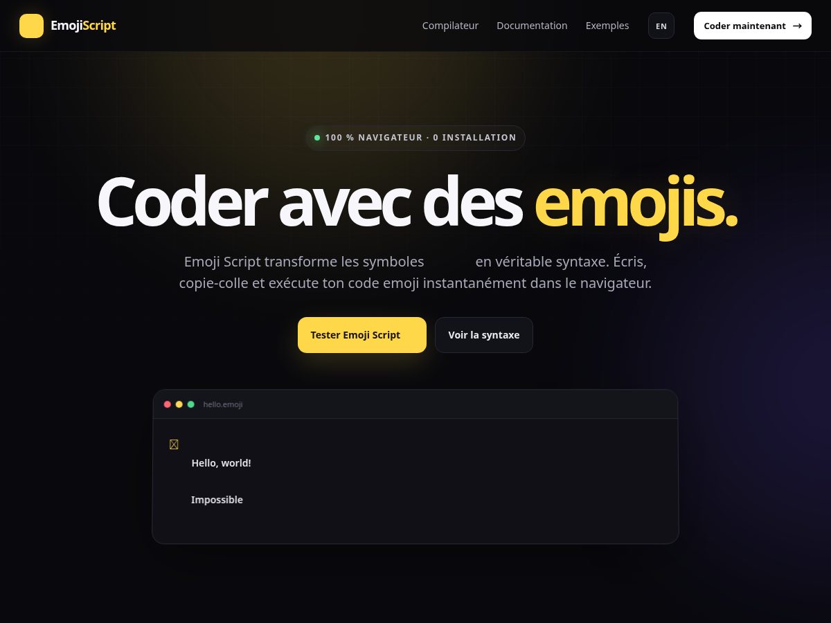 Landing-page snapshot of emoji-script.com