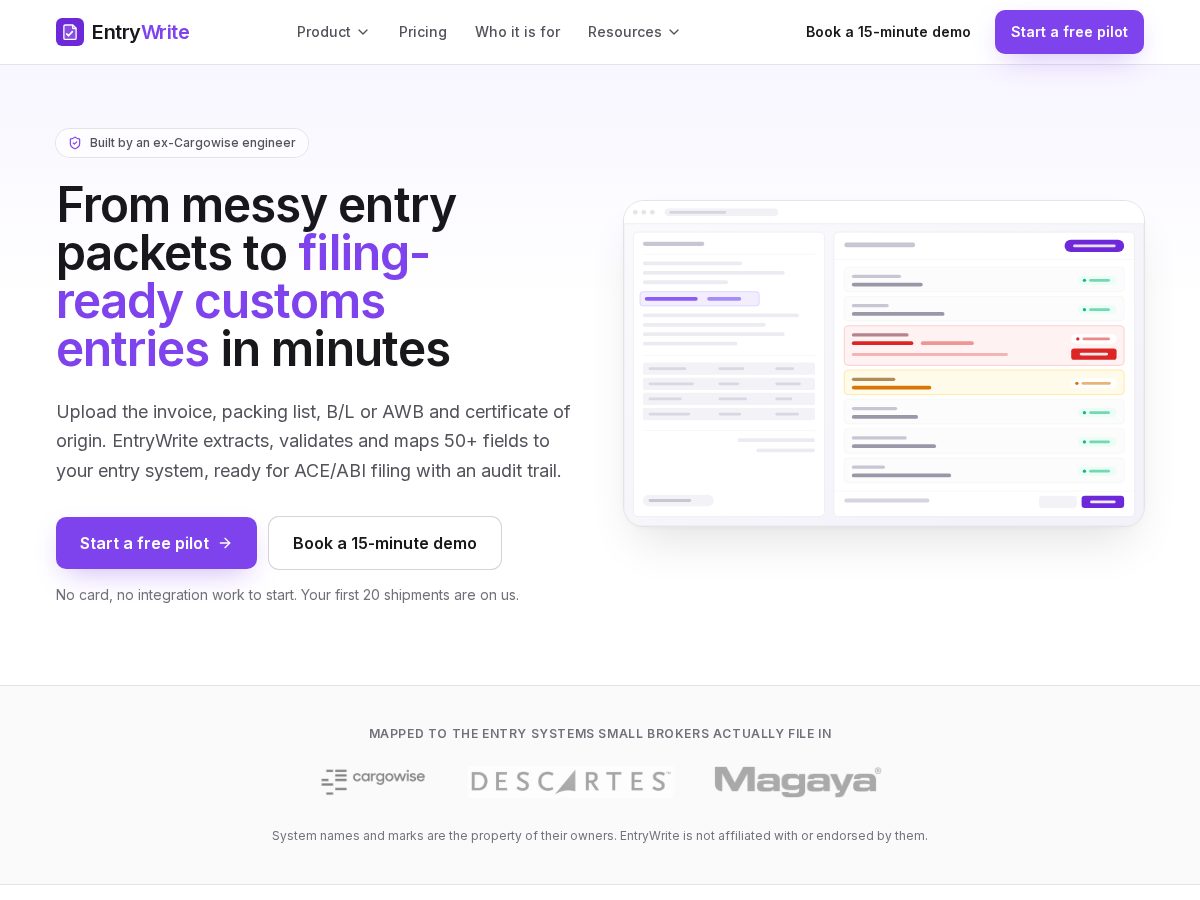 Landing-page snapshot of entrywrite.com