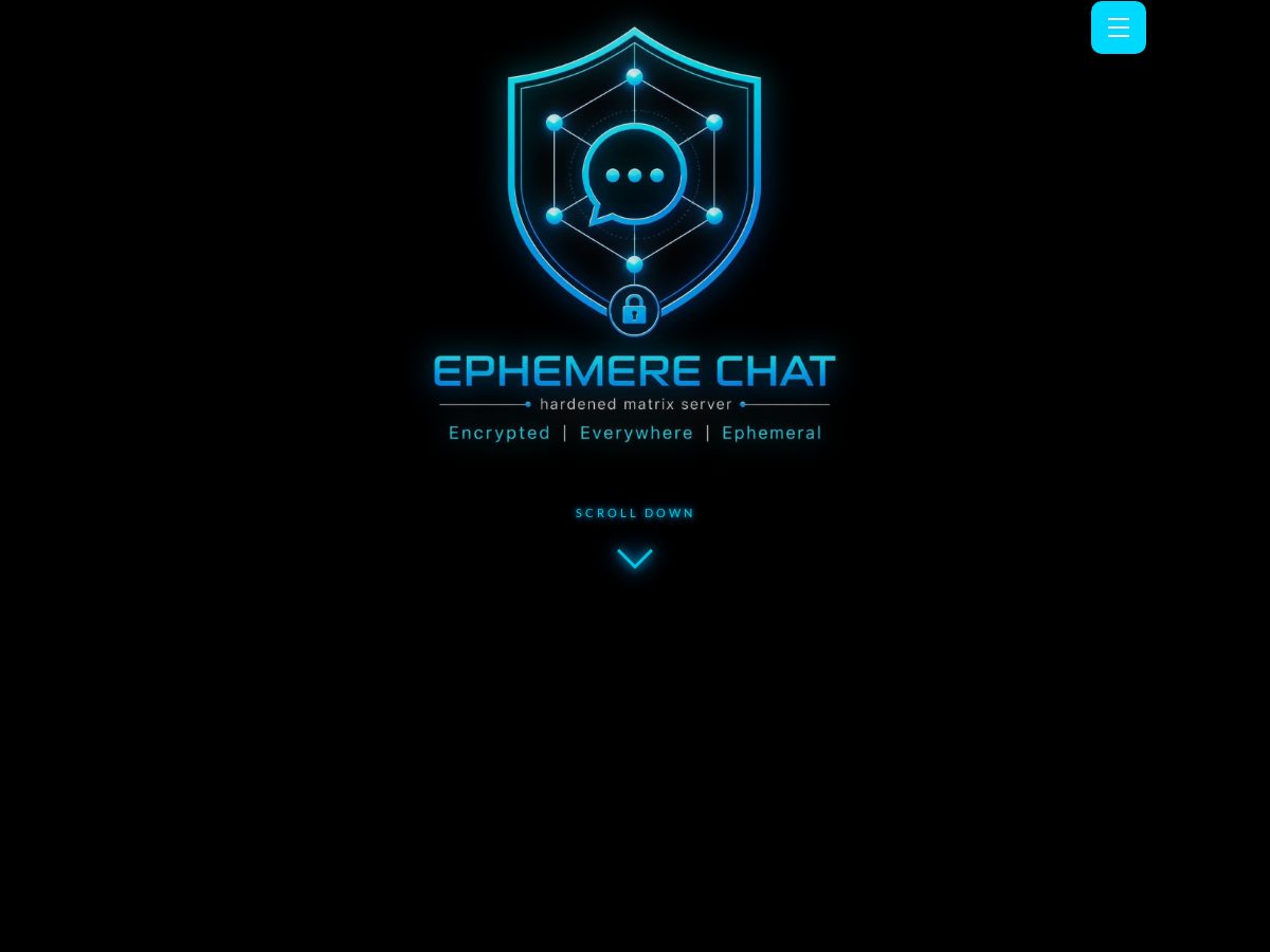 Landing-page snapshot of ephemerechat.com