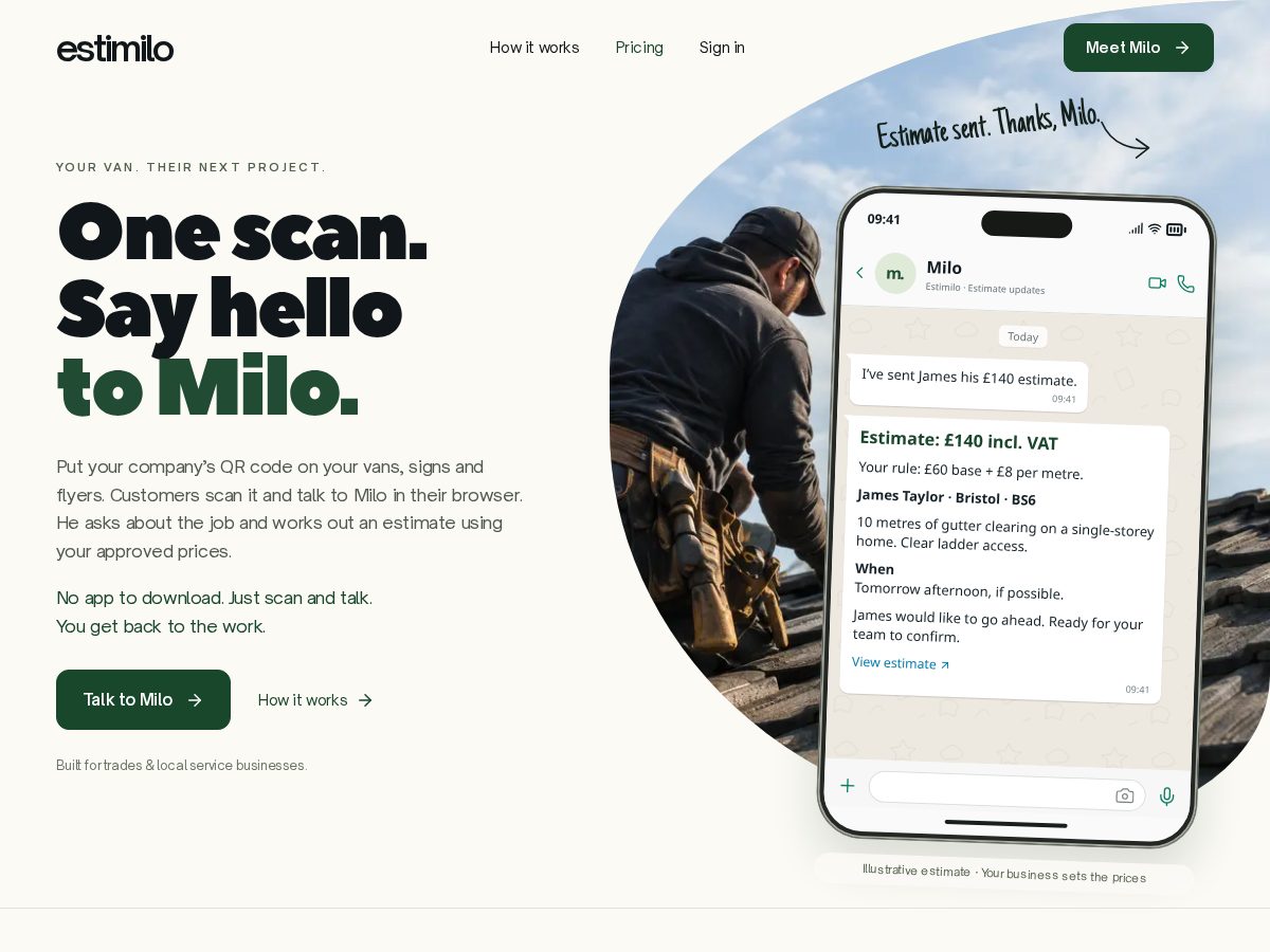 Landing-page snapshot of estimilo.com
