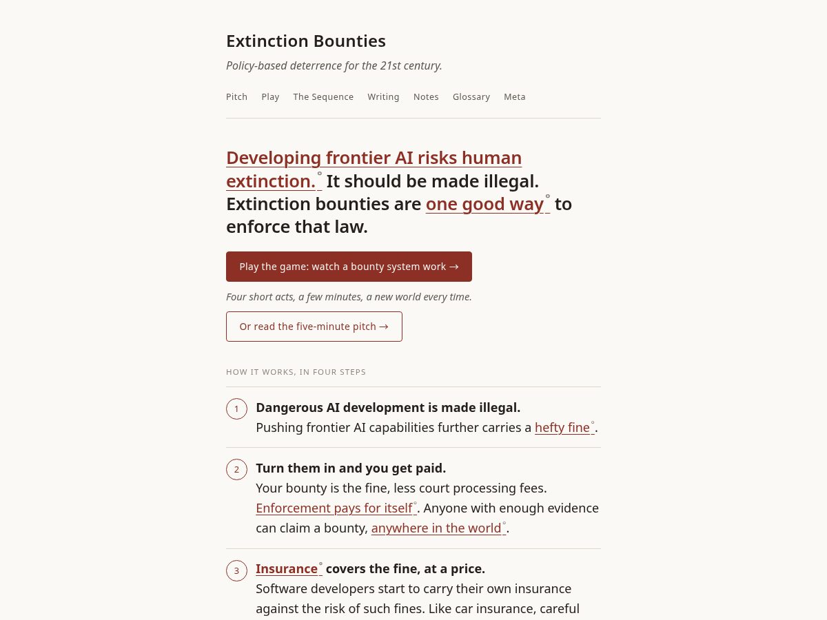 Landing-page snapshot of extinction-bounties.com