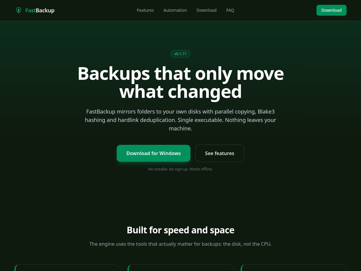 Landing-page snapshot of fastbackup.org