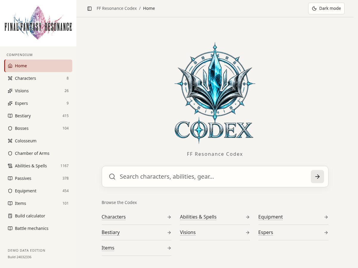 Landing-page snapshot of ffresonancecodex.com