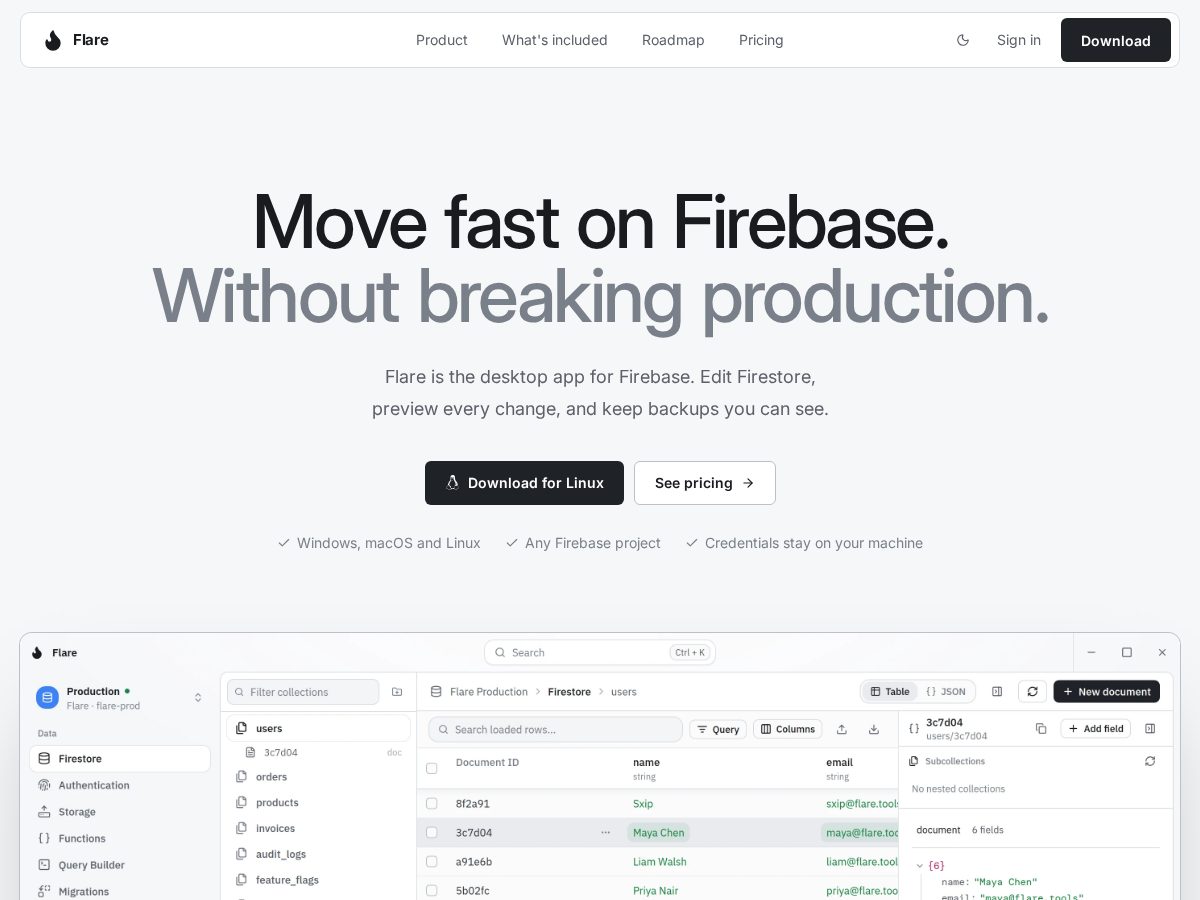 Landing-page snapshot of flare.tools