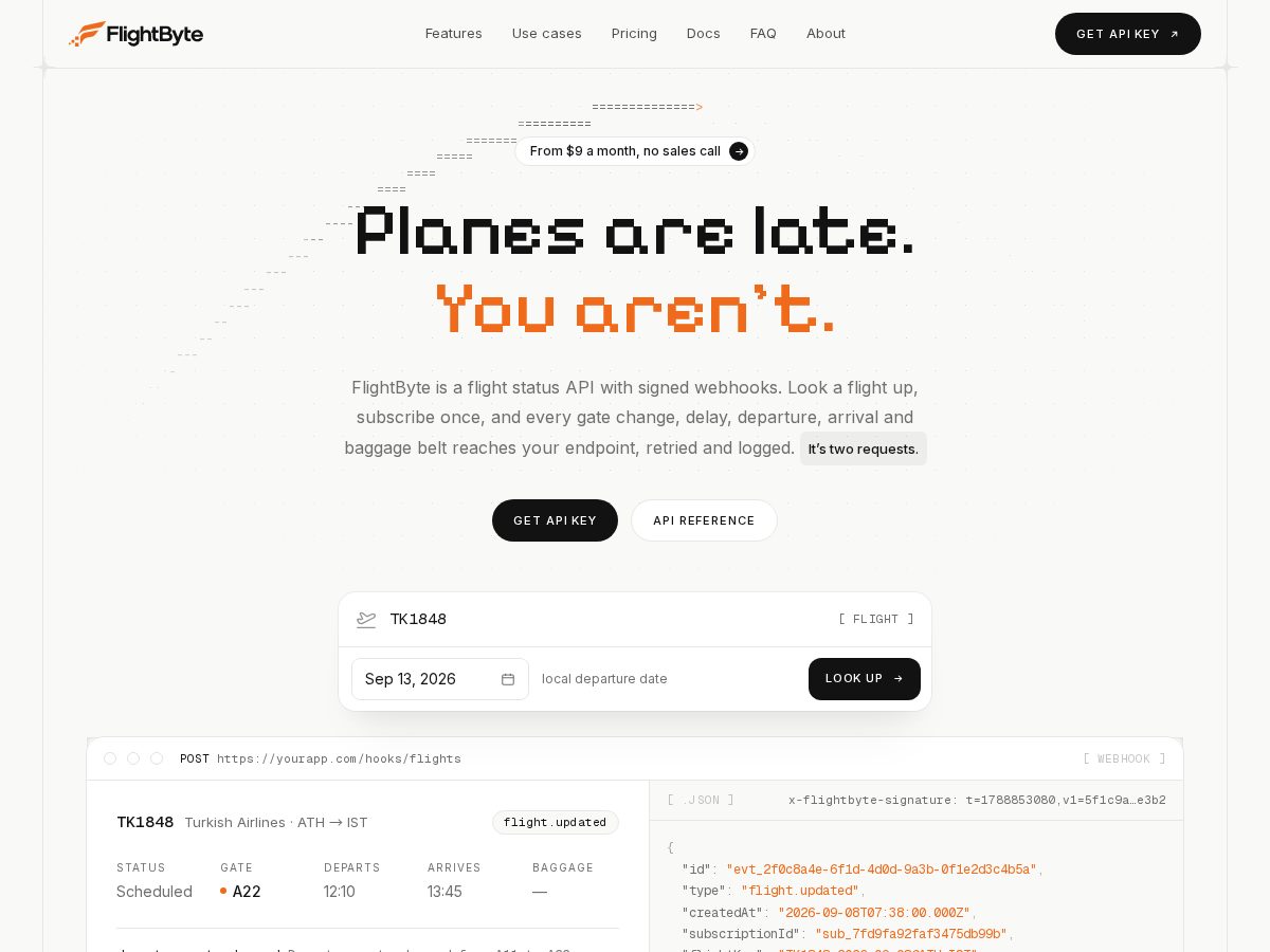 Landing-page snapshot of flightbyte.dev