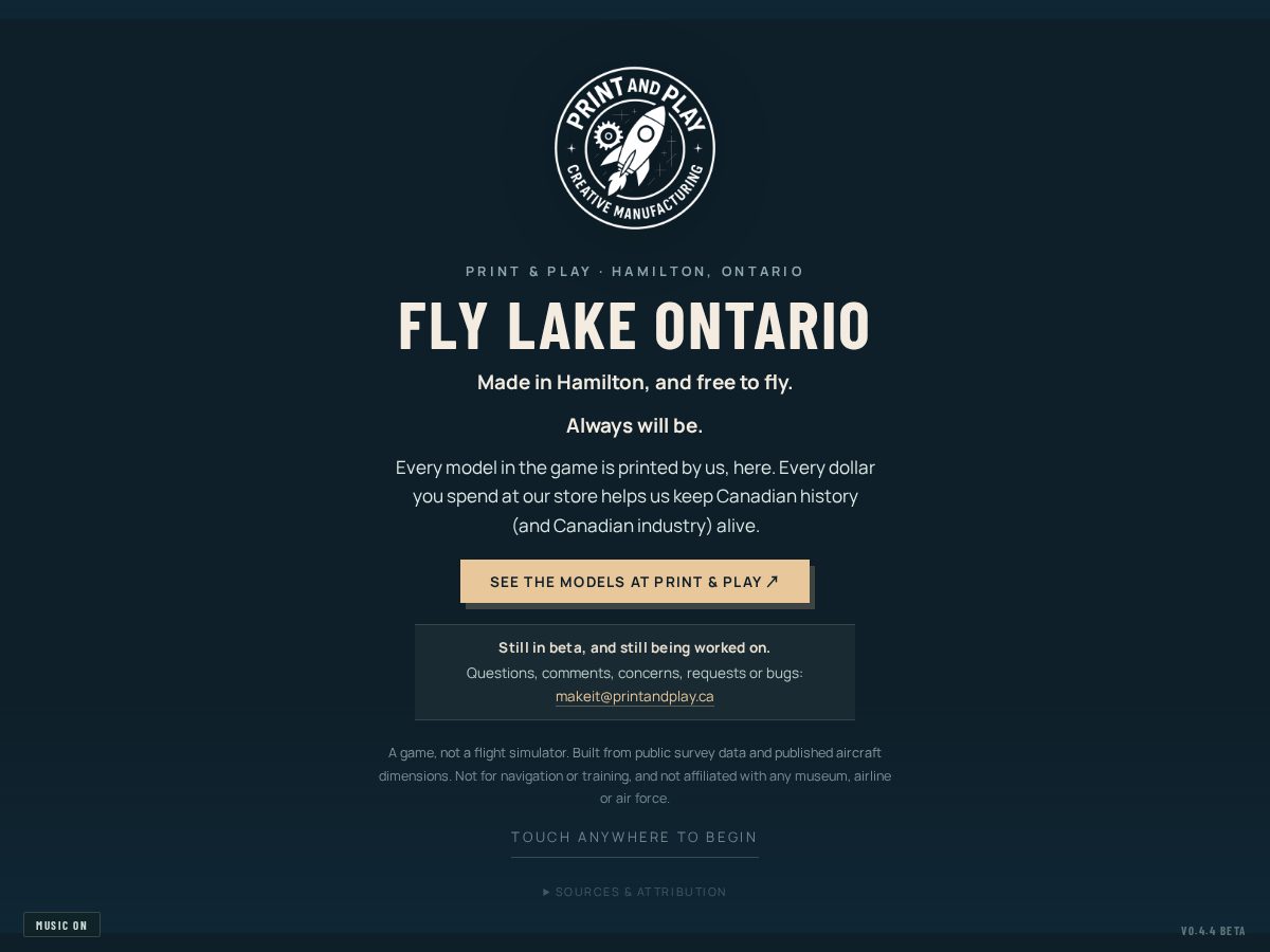 Landing-page snapshot of flylakeontario.com