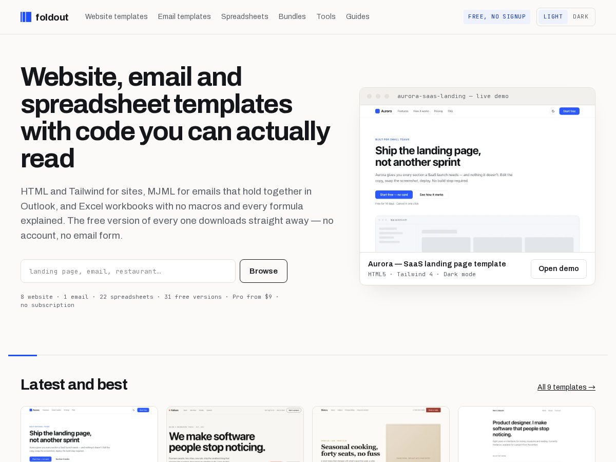 Landing-page snapshot of foldoutkit.com