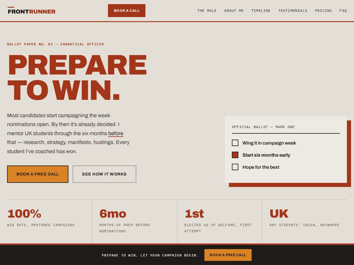 Landing-page snapshot of frontrunnerconsultancy.com