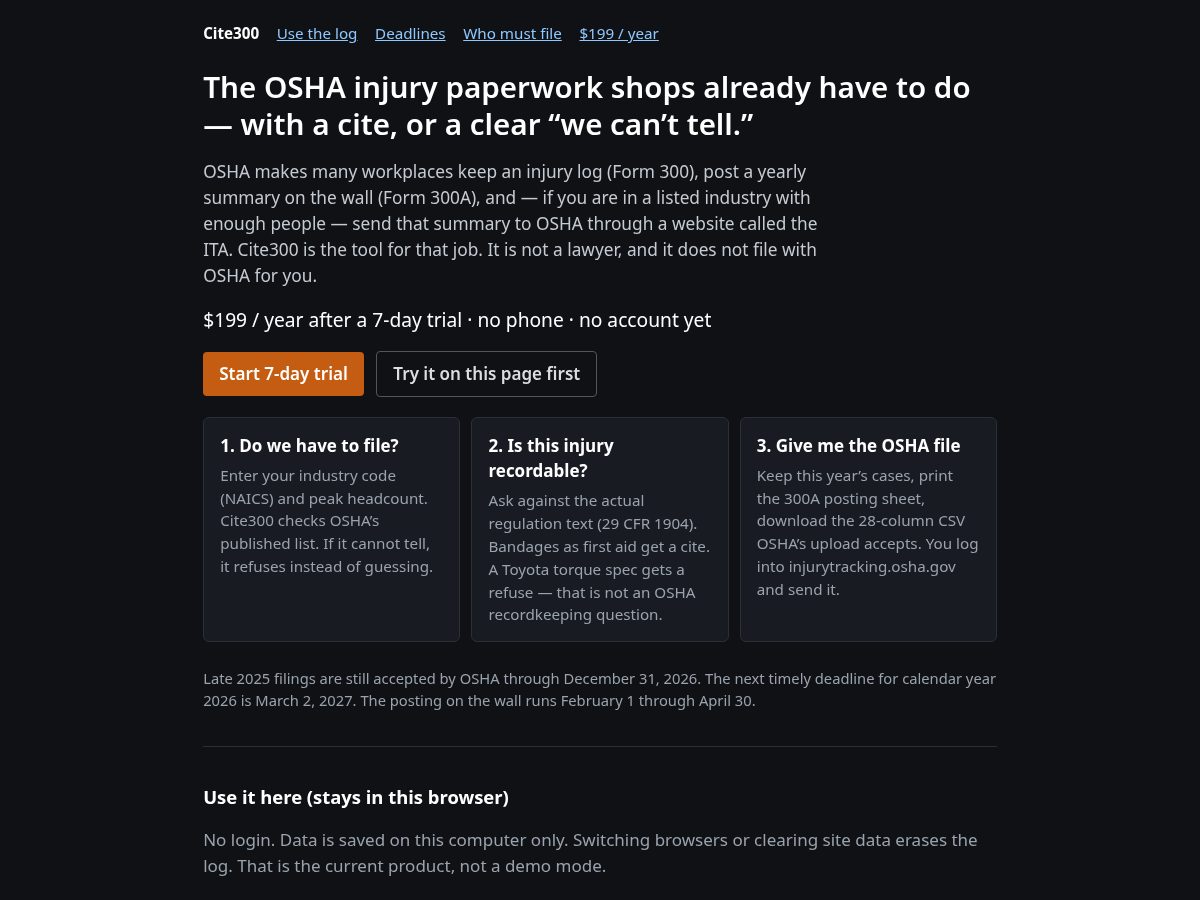 Landing-page snapshot of getcite300.com