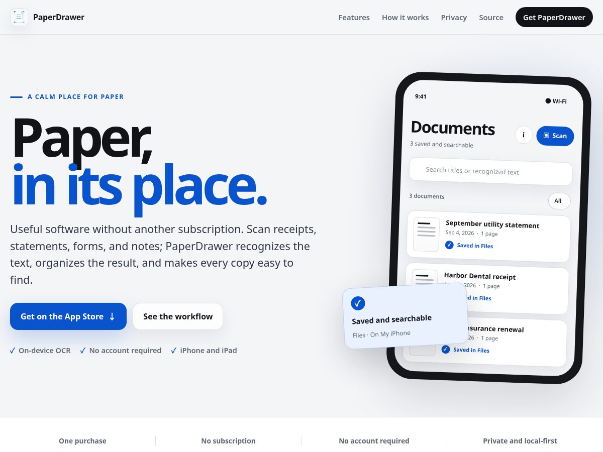 Landing-page snapshot of getpaperdrawer.com