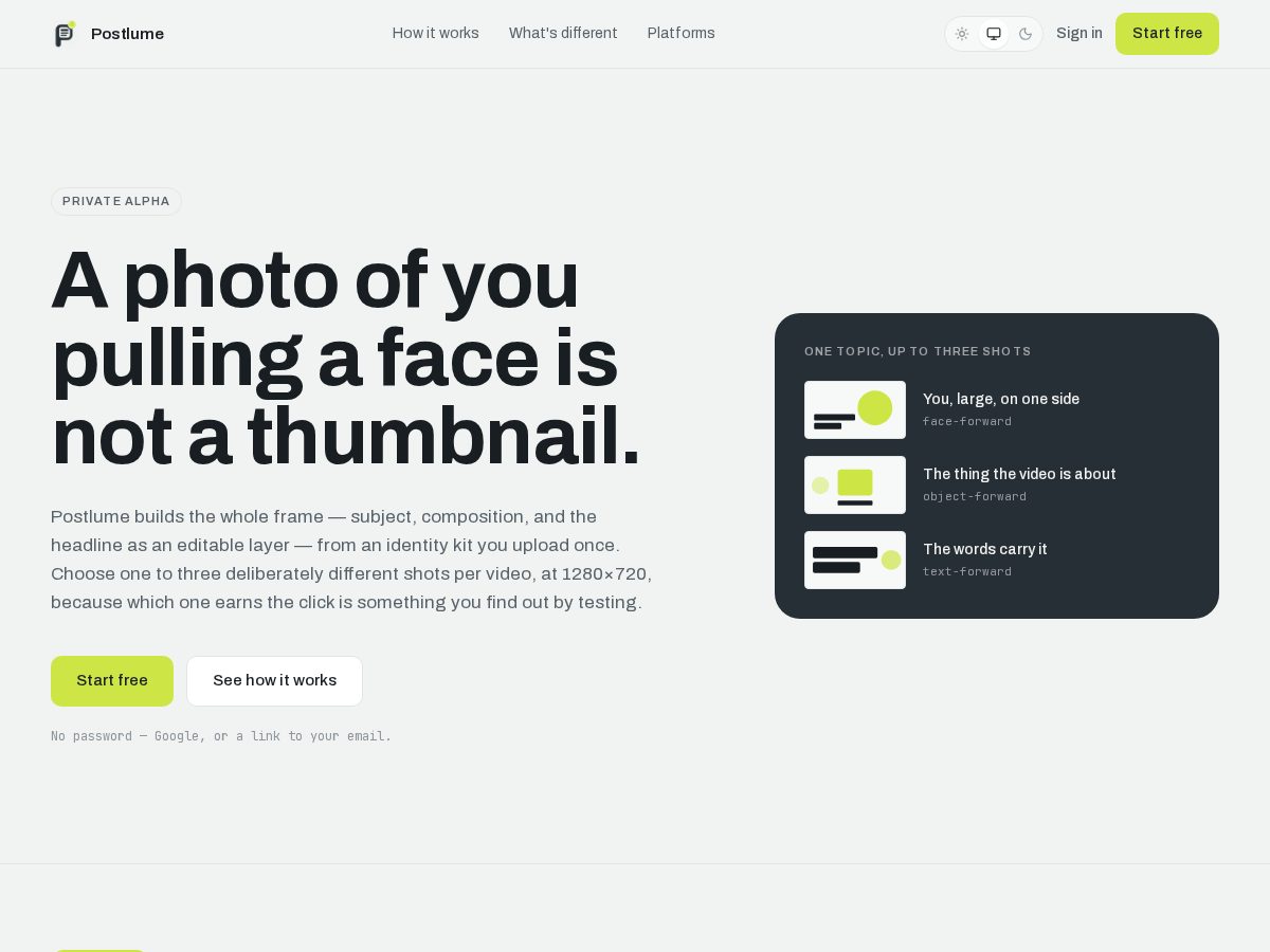 Landing-page snapshot of getpostlume.com