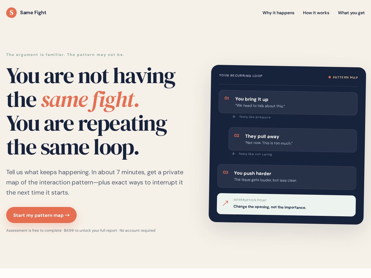 Landing-page snapshot of getsamefight.com
