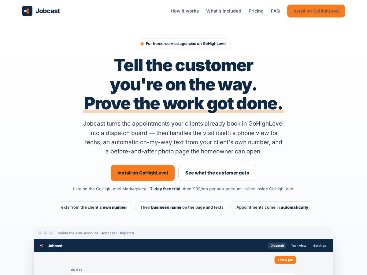 Landing-page snapshot of gojobcast.com