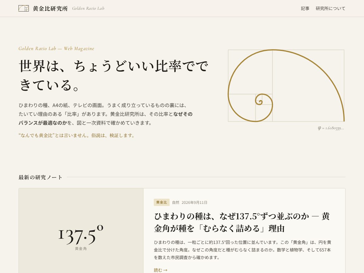 Landing-page snapshot of goldenratiolab.org