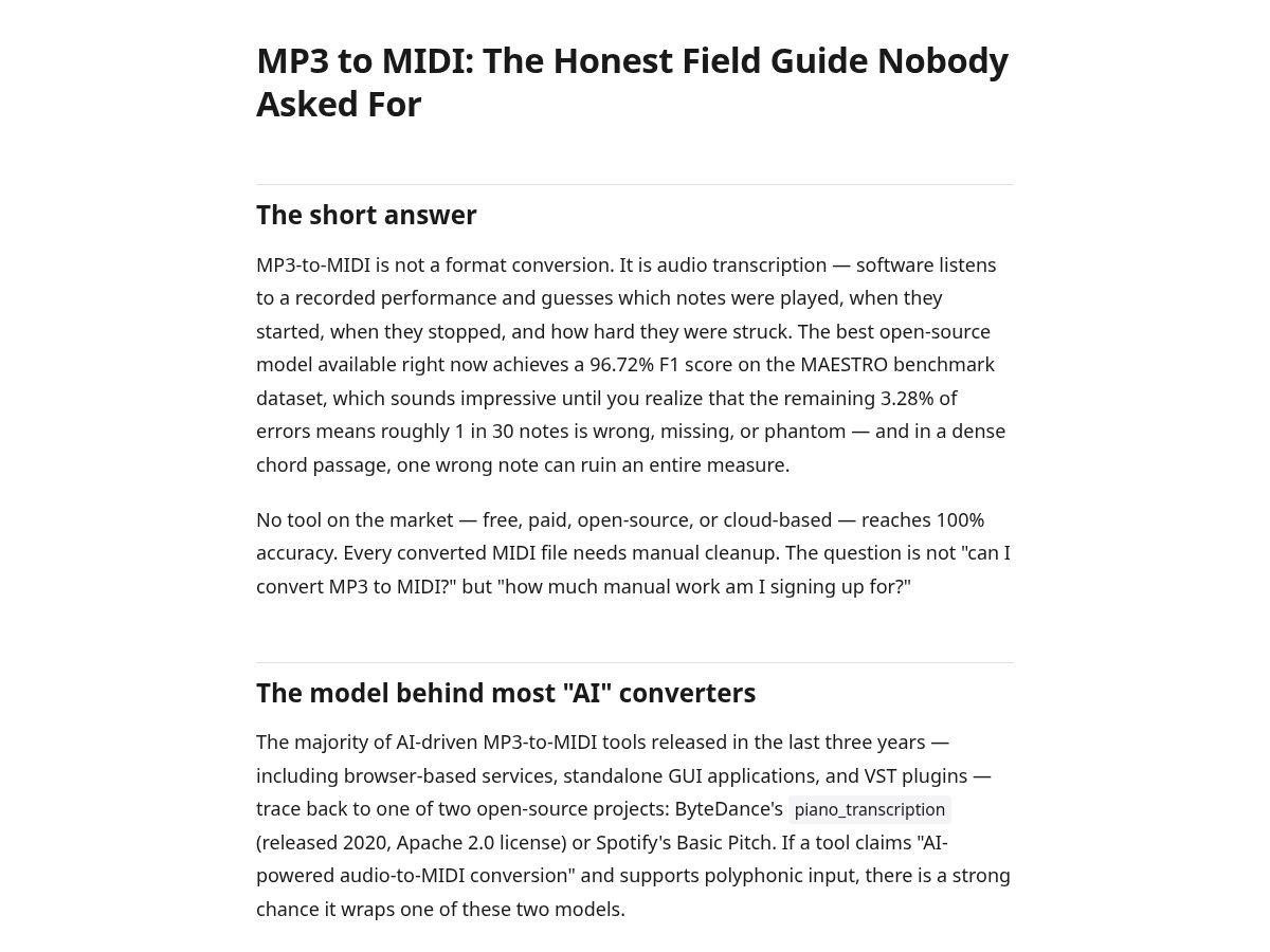 Landing-page snapshot of honestmidi.com