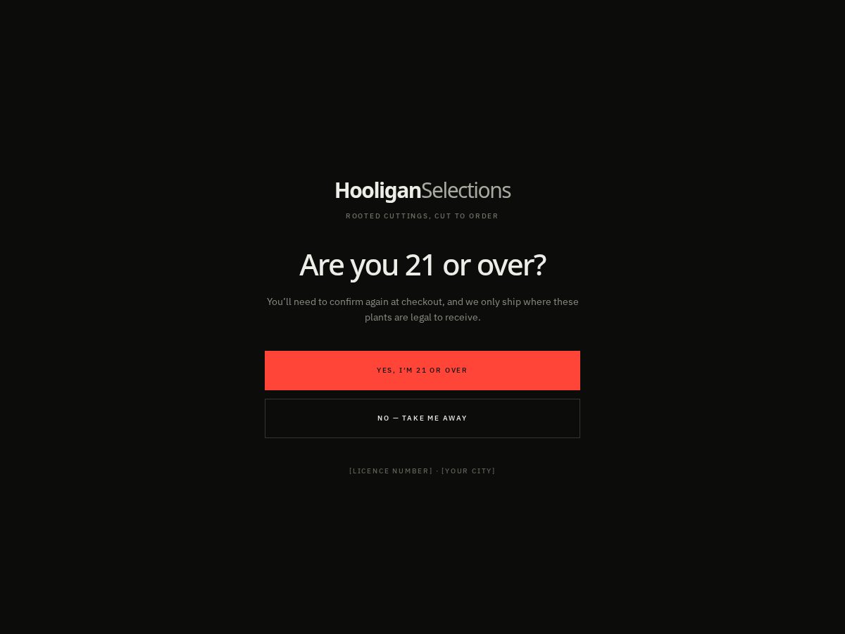 Landing-page snapshot of hooliganselections.com