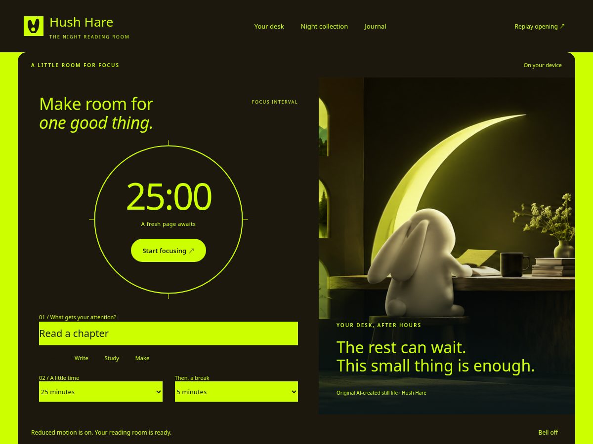 Landing-page snapshot of hushhare.xyz