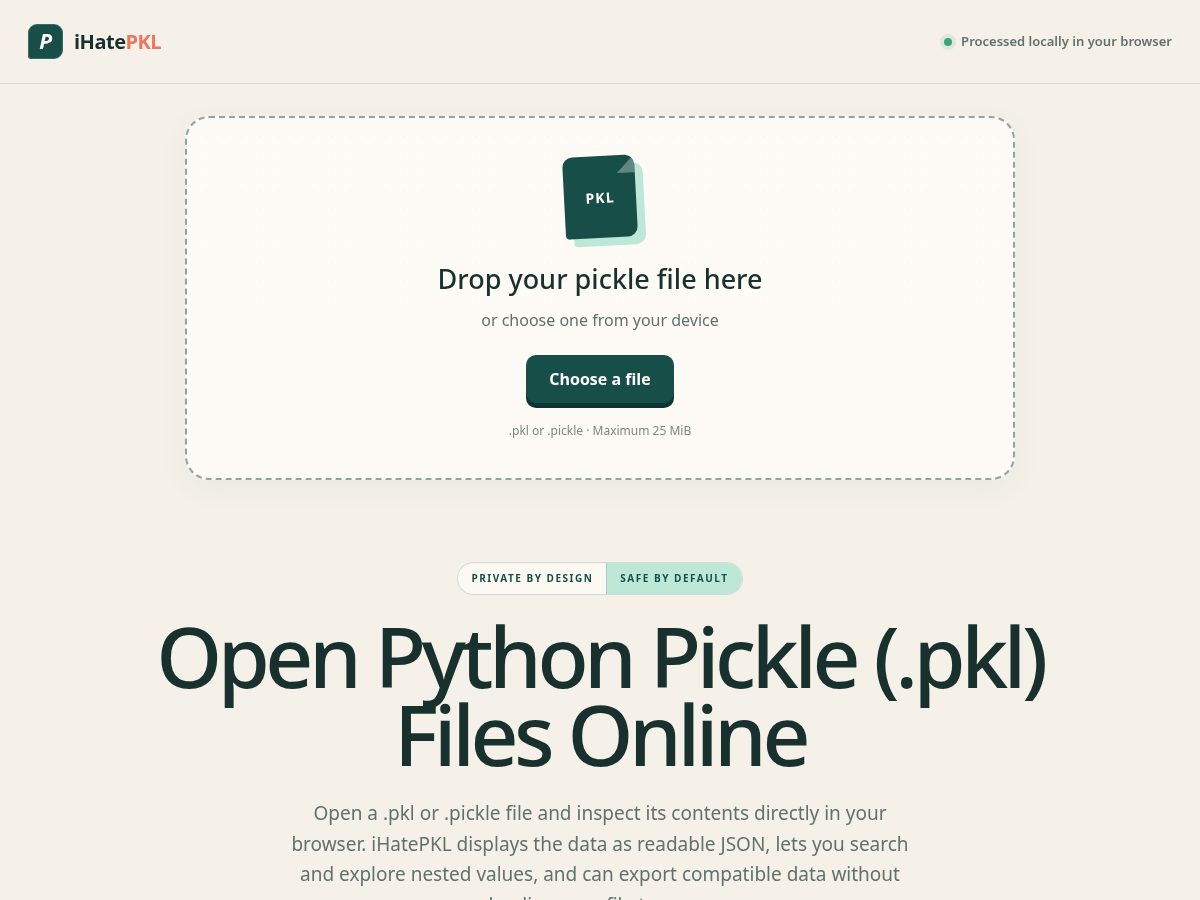 Landing-page snapshot of ihatepkl.com