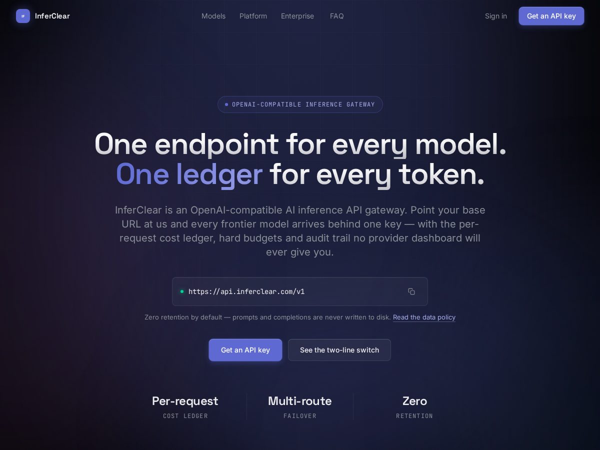 Landing-page snapshot of inferclear.com