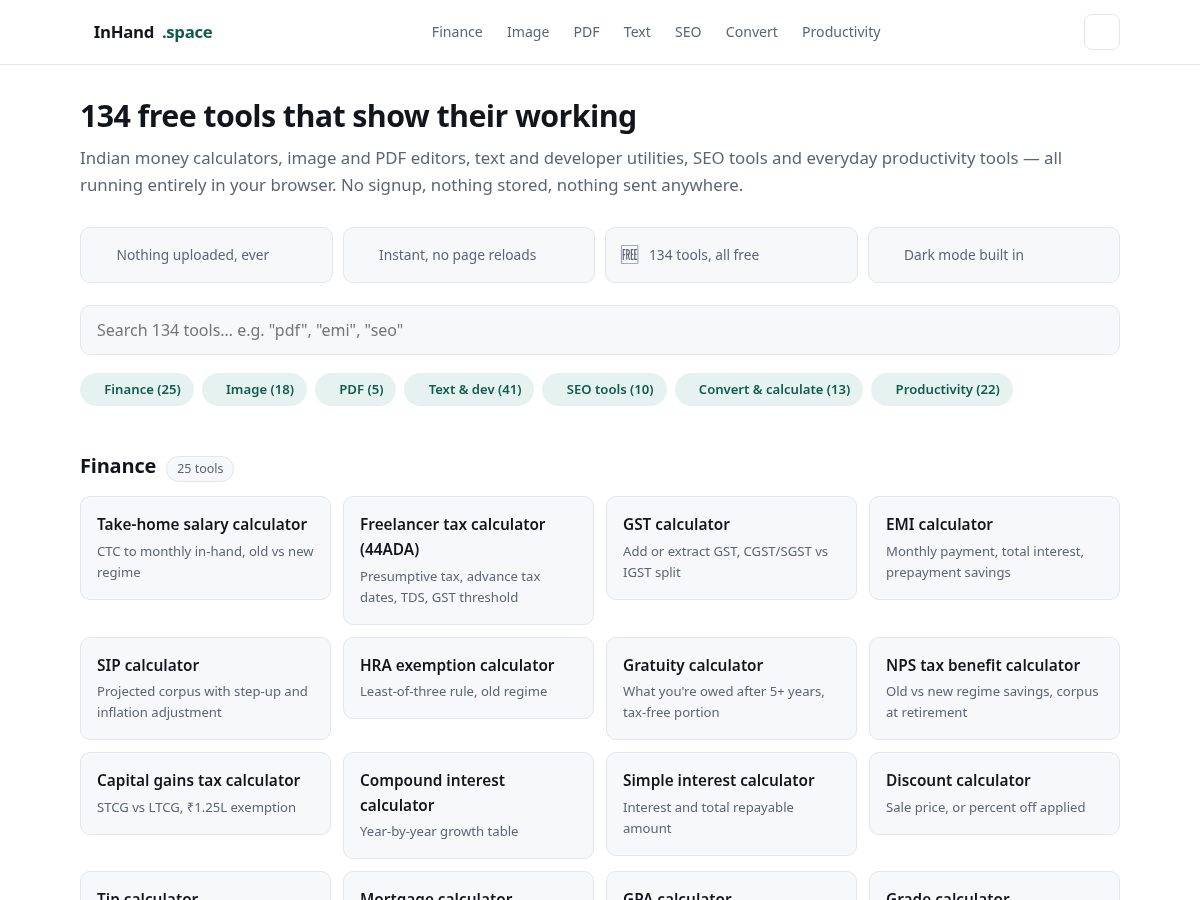 Landing-page snapshot of inhand.space
