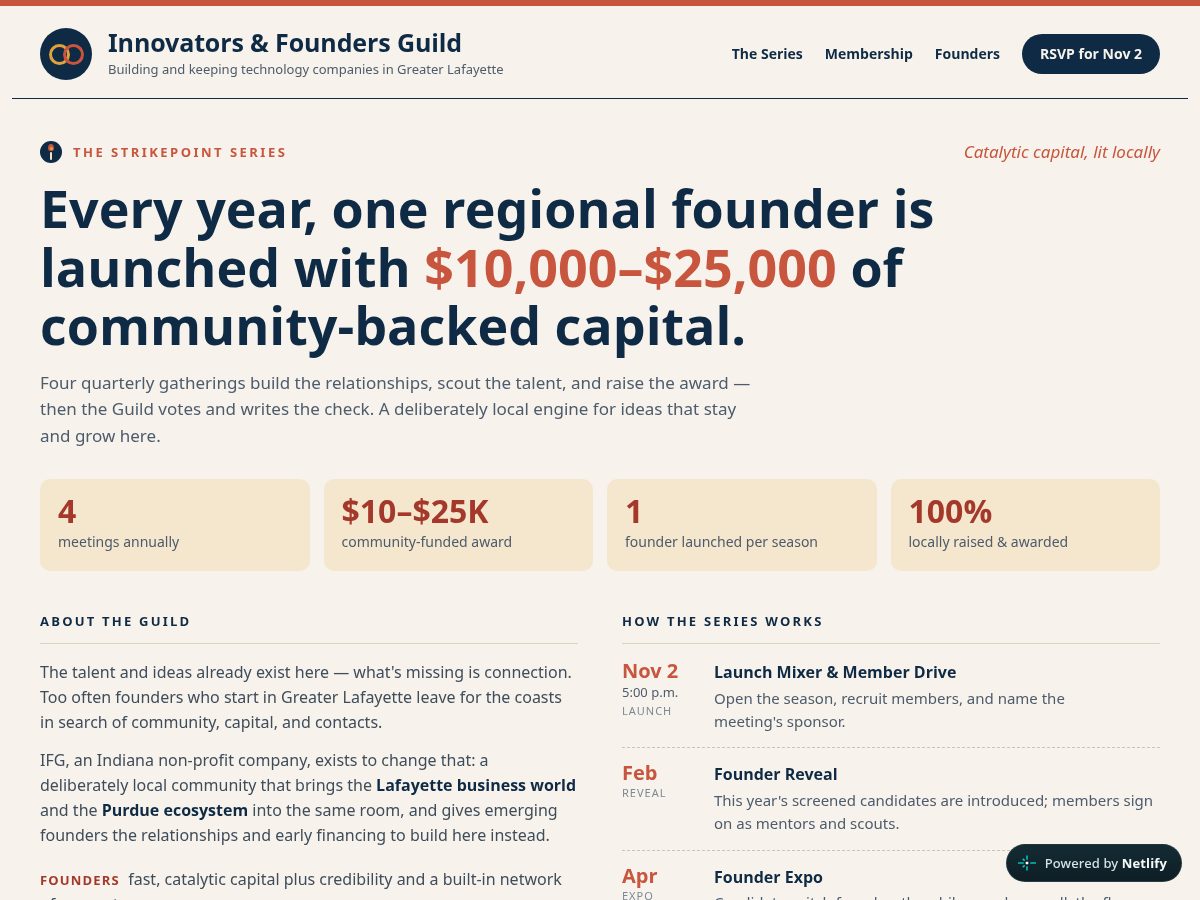 Landing-page snapshot of innovatorsandfoundersguild.org
