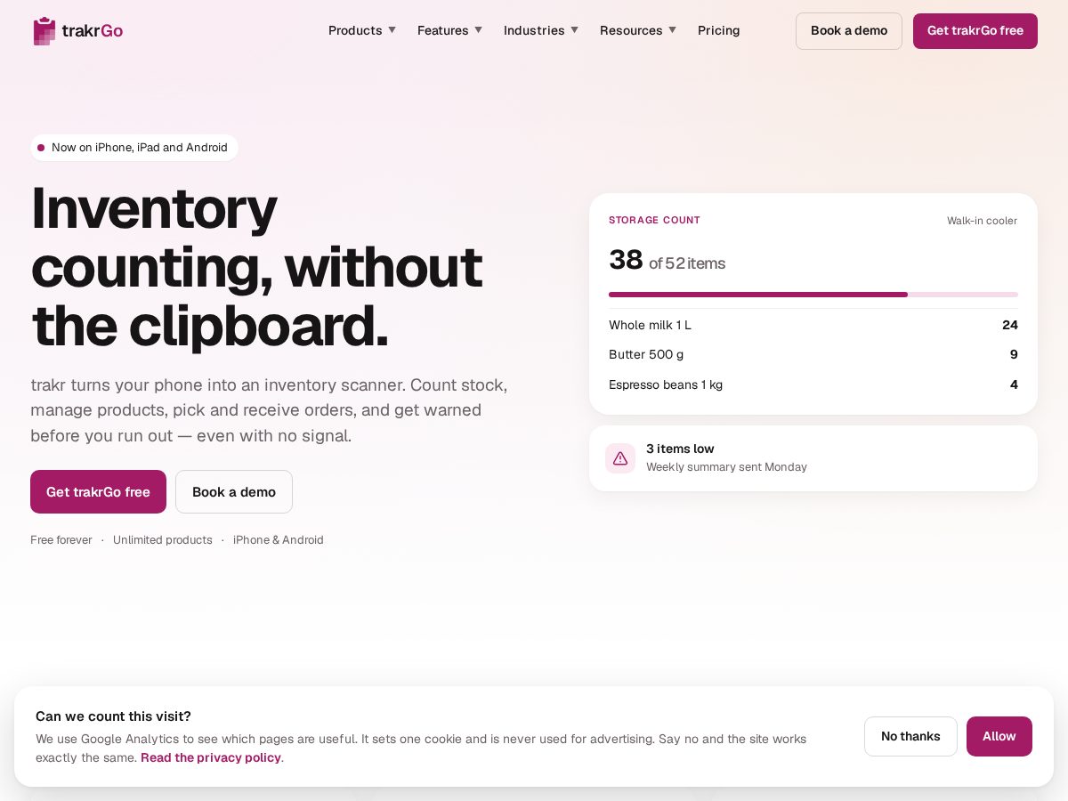 Landing-page snapshot of inventoryonthego.com