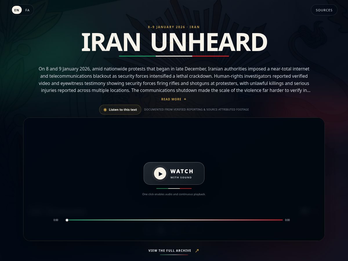 Landing-page snapshot of iranunheard.com