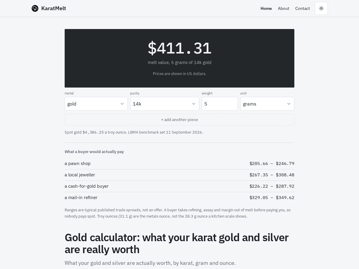 Landing-page snapshot of karatmelt.com