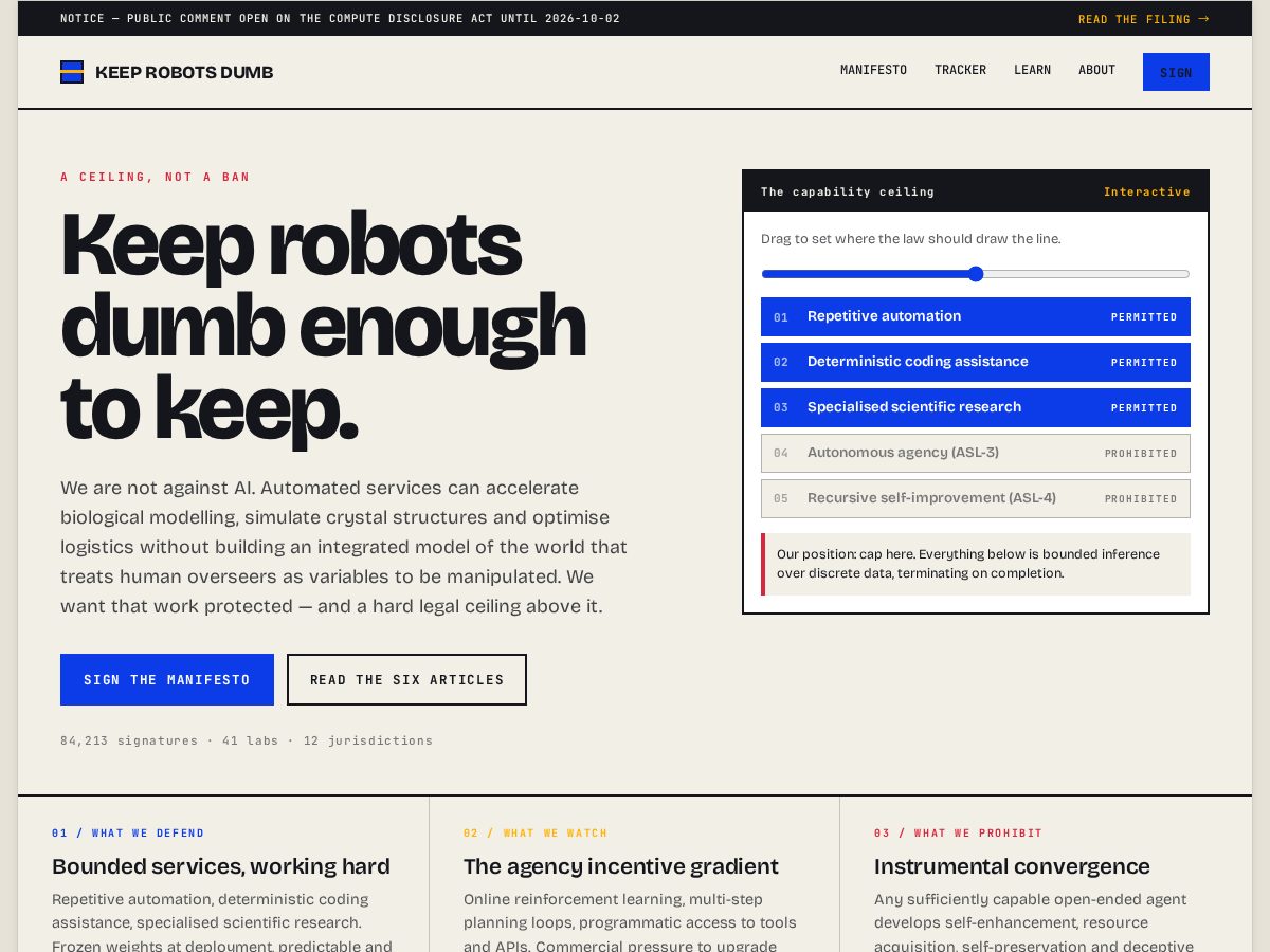 Landing-page snapshot of keeprobotsdumb.org