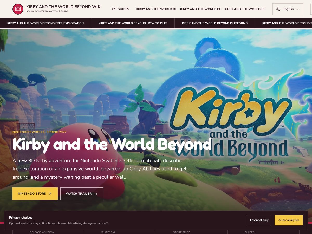 Landing-page snapshot of kirby-and-the-world-beyond.wiki