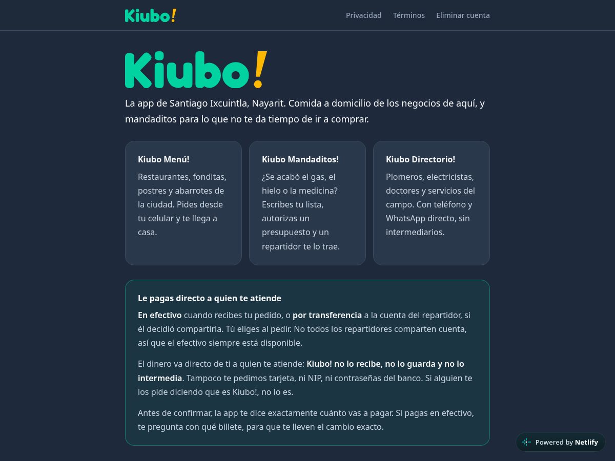 Landing-page snapshot of kiuboapp.com