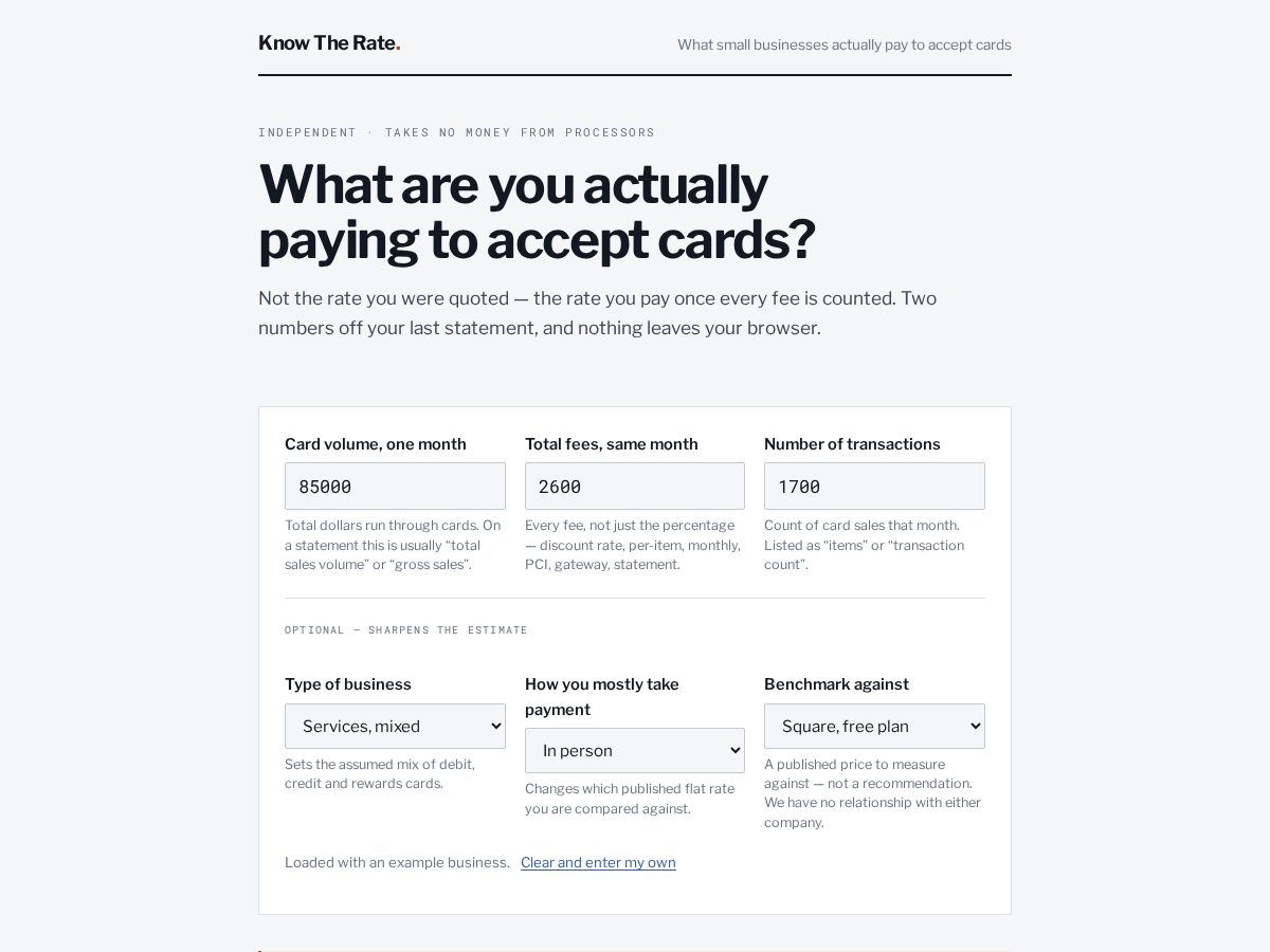 Landing-page snapshot of knowtherate.com