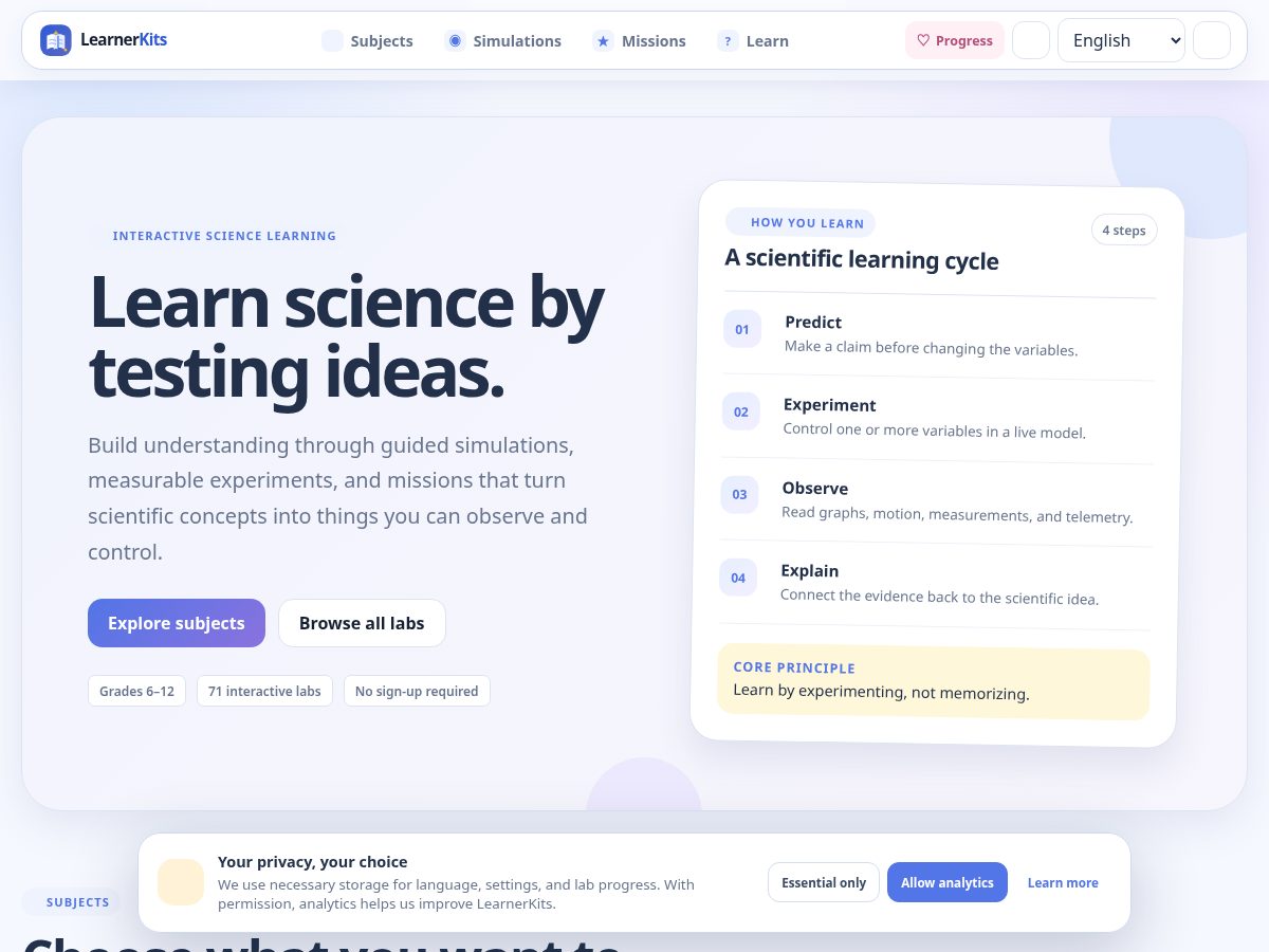 Landing-page snapshot of learnerkits.com