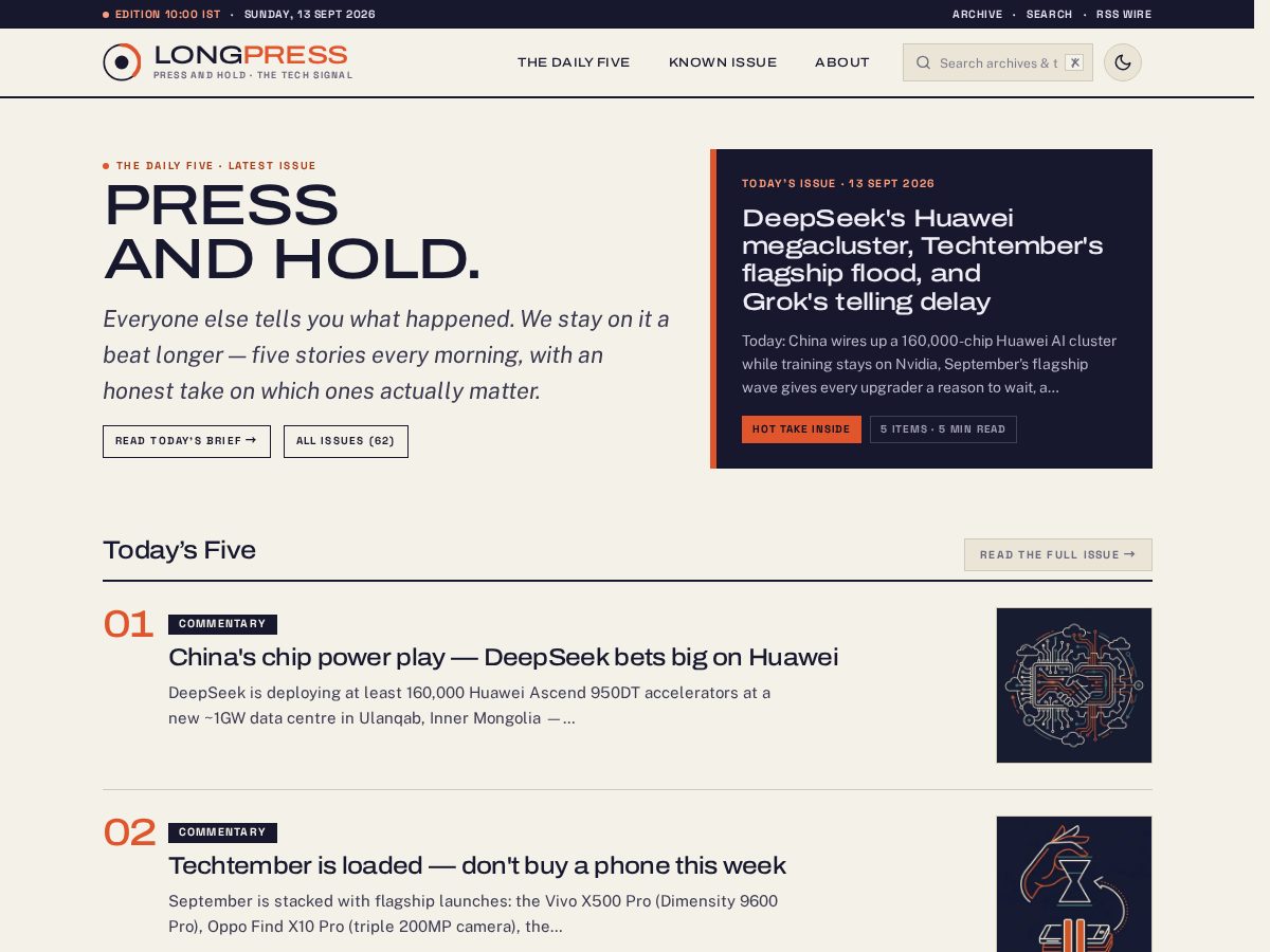 Landing-page snapshot of longpress.news