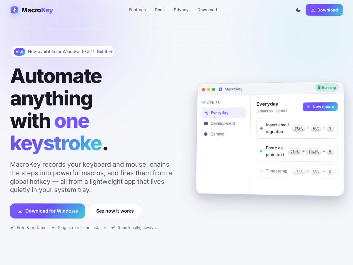 Landing-page snapshot of macrokey.net