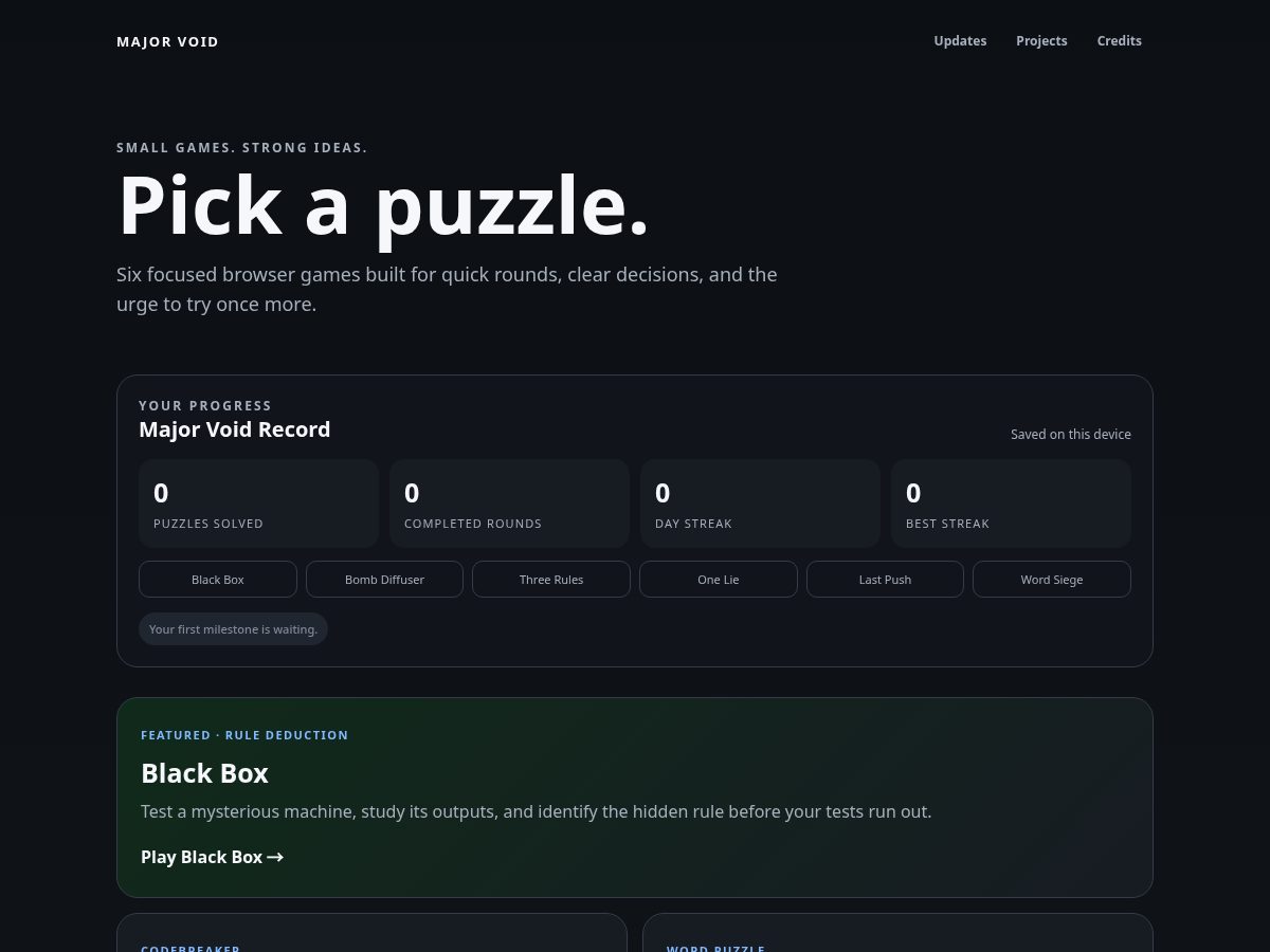 Landing-page snapshot of majorvoid.com