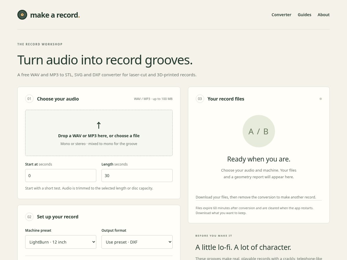 Landing-page snapshot of makearecord.online