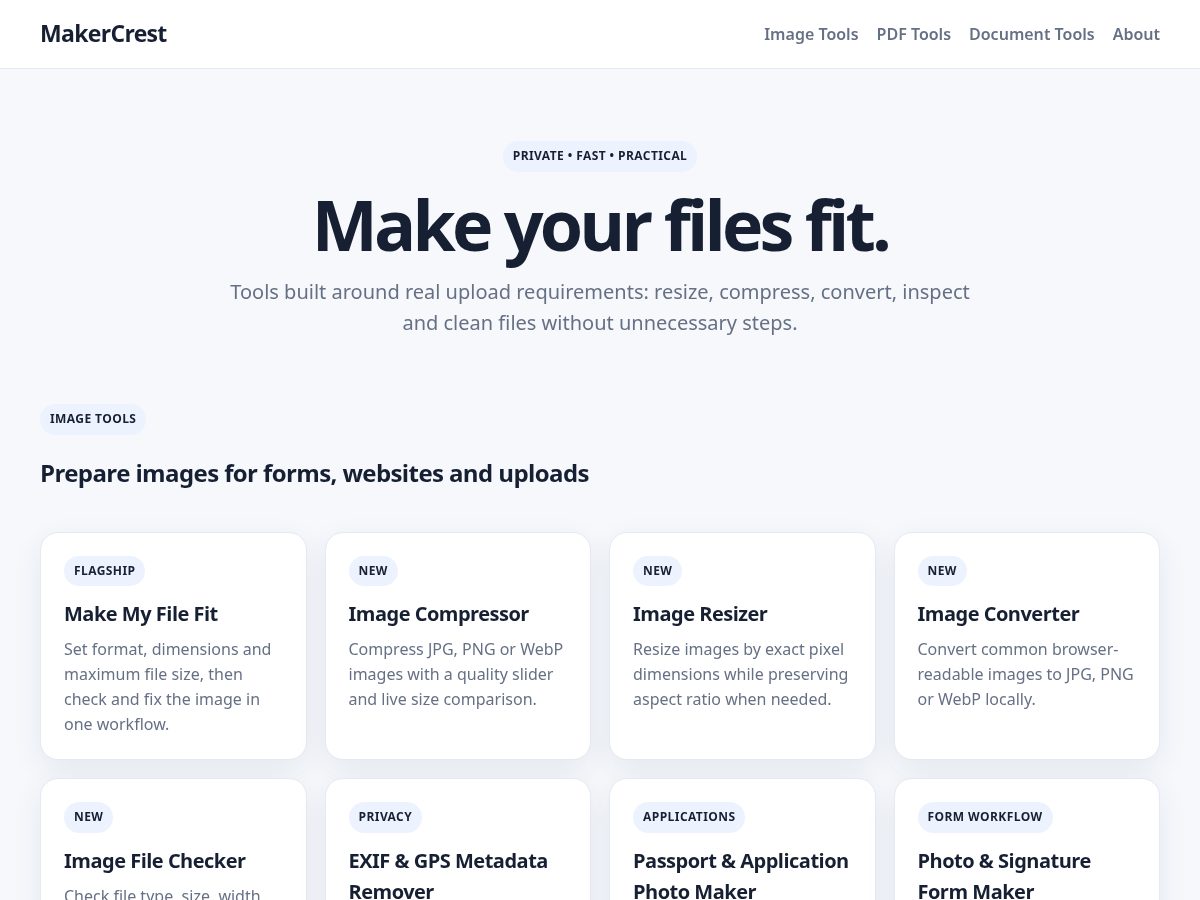 Landing-page snapshot of makercrest.com