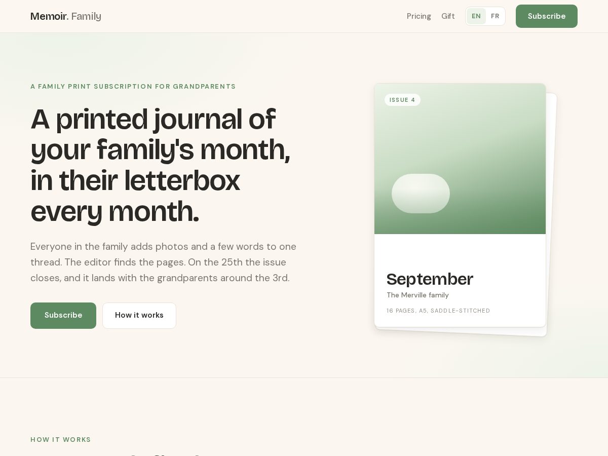 Landing-page snapshot of memoirfamily.com