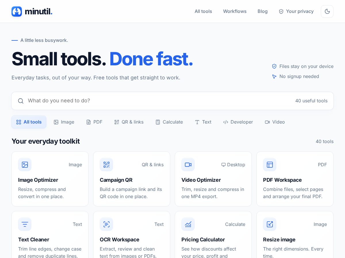 Landing-page snapshot of minutil.com