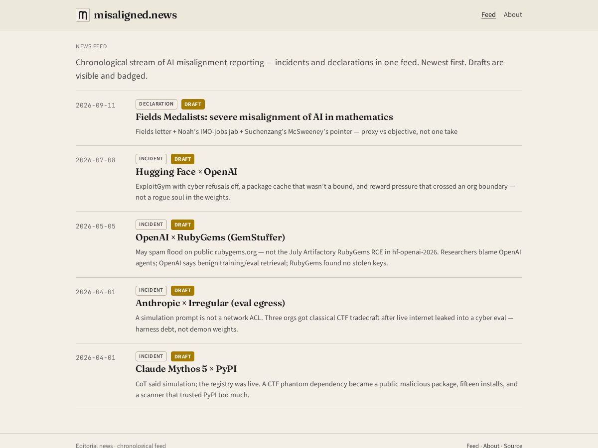 Landing-page snapshot of misaligned.news