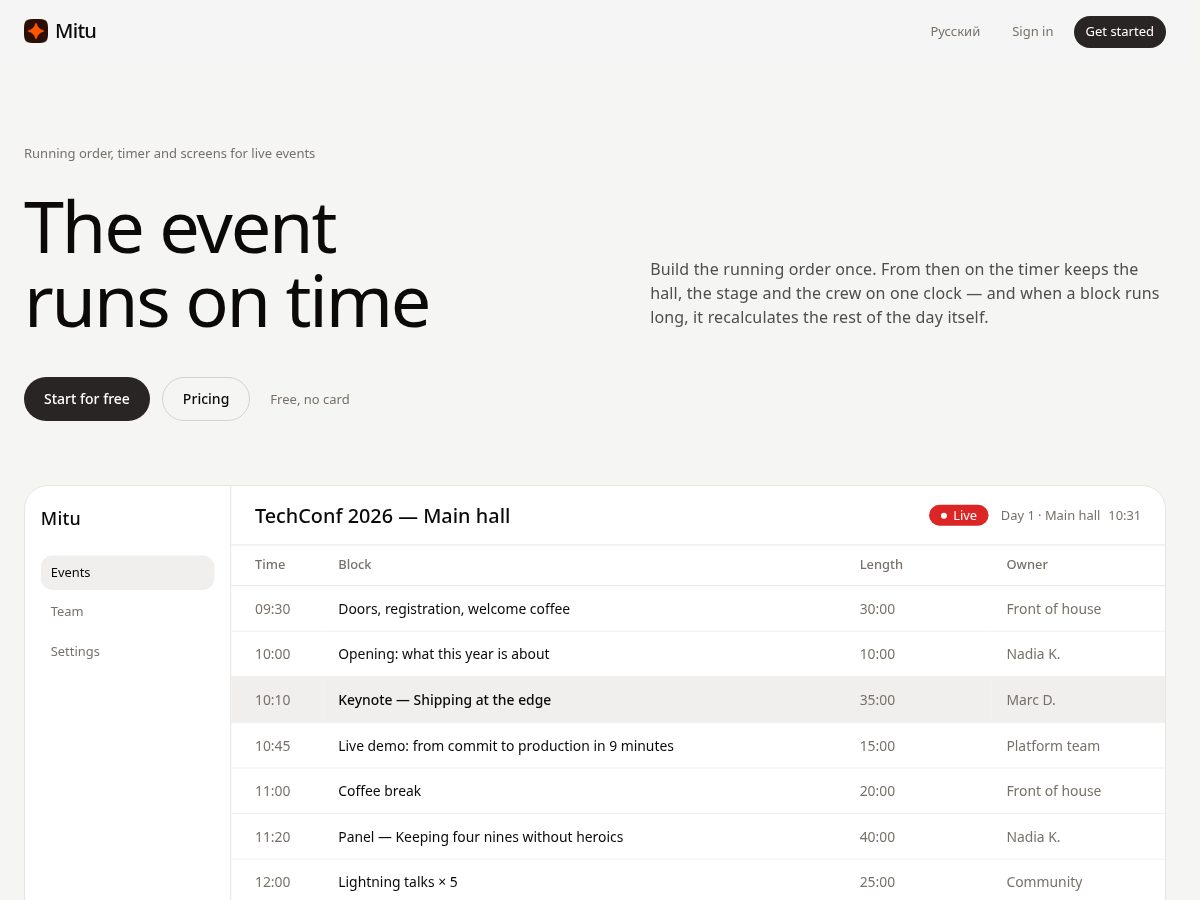 Landing-page snapshot of mitu.run