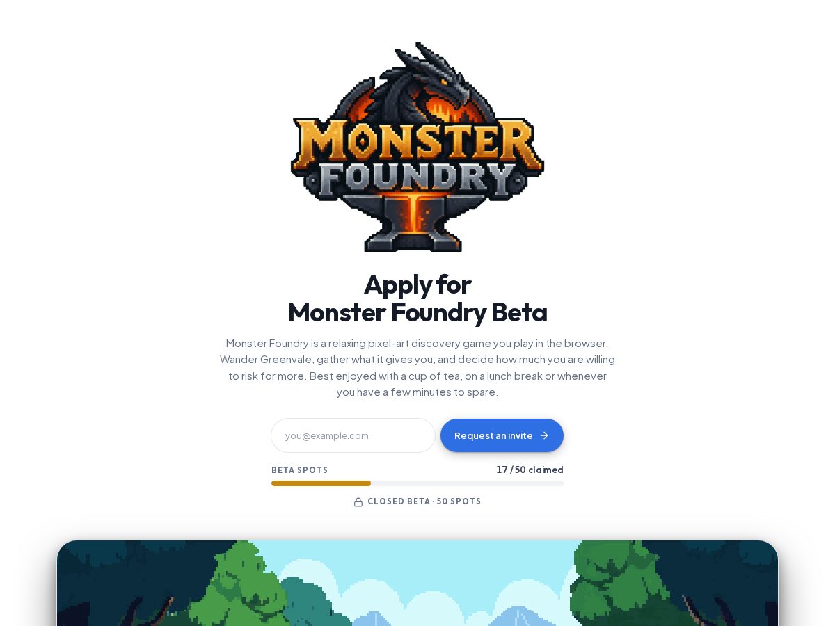 Landing-page snapshot of monsterfoundry-mmo.com