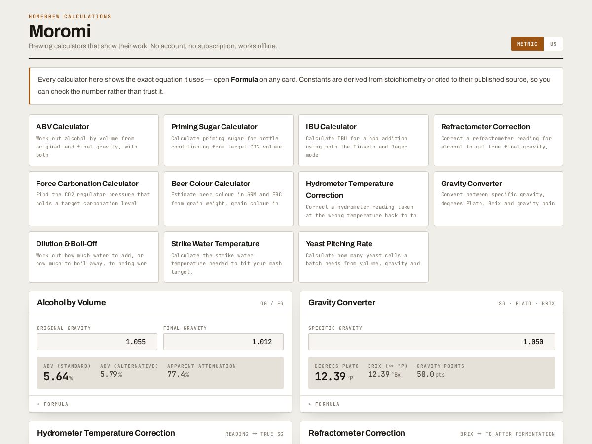 Landing-page snapshot of moromi.beer