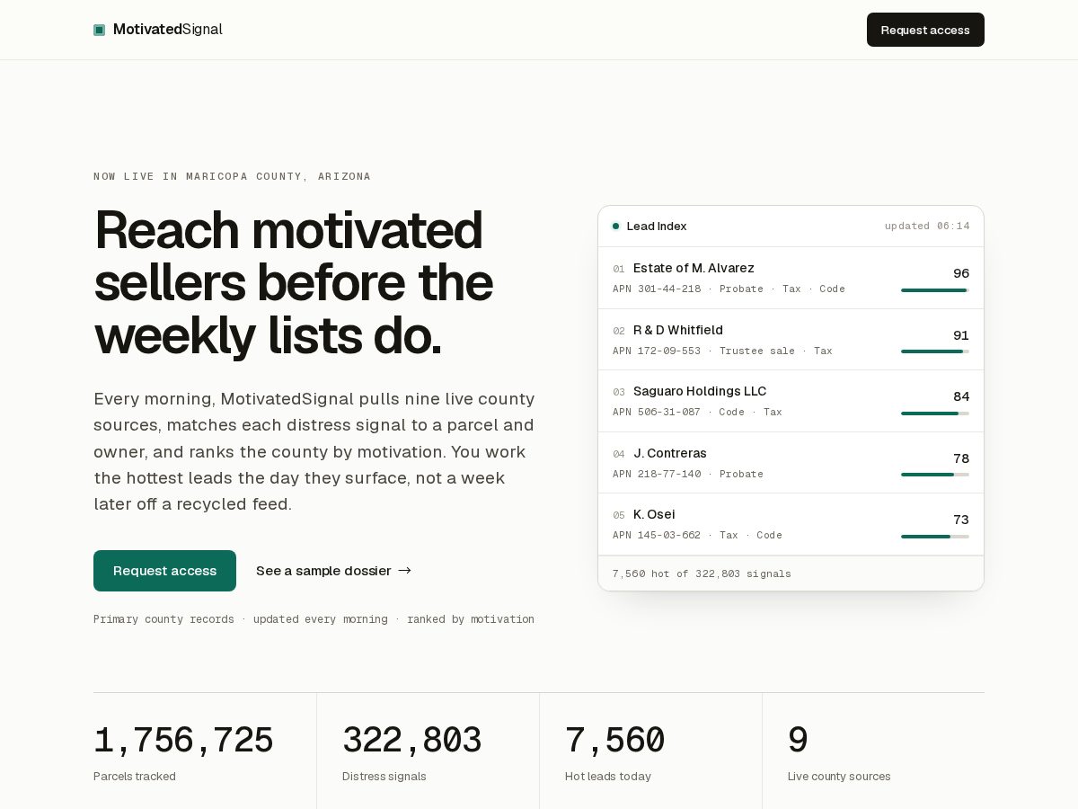 Landing-page snapshot of motivatedsignal.com