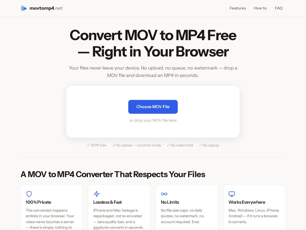Landing-page snapshot of movtomp4.net