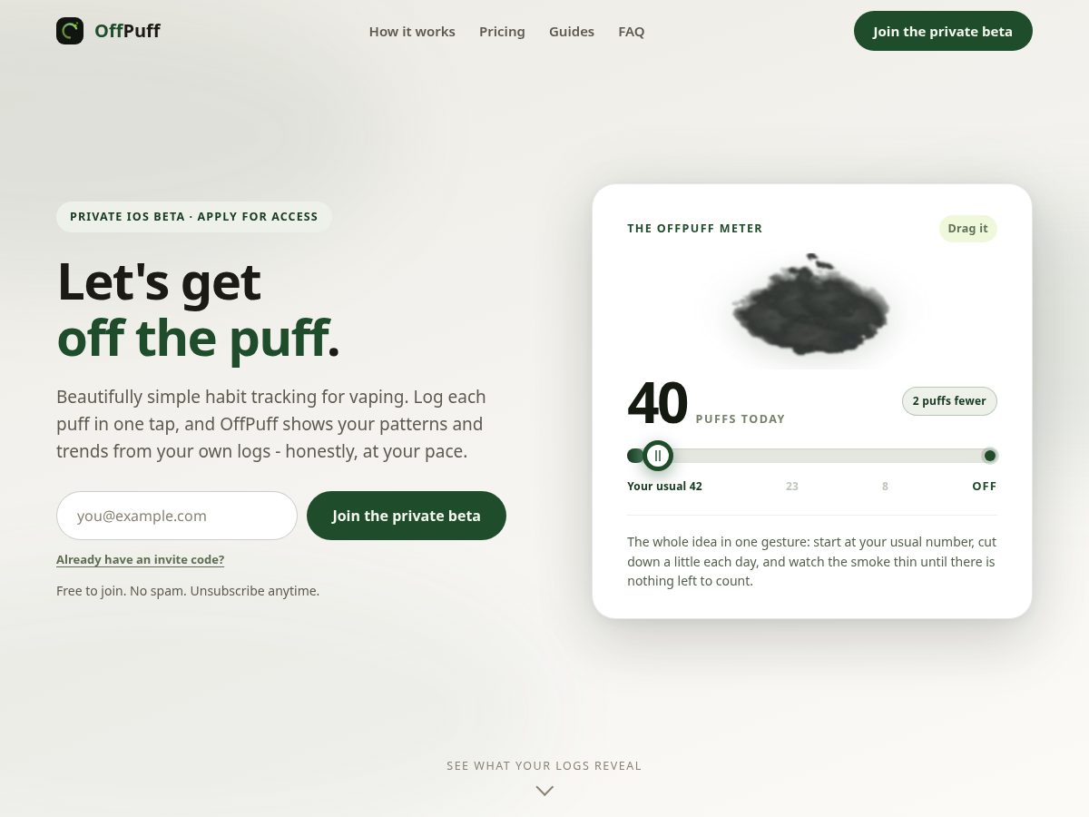 Landing-page snapshot of offpuff.com