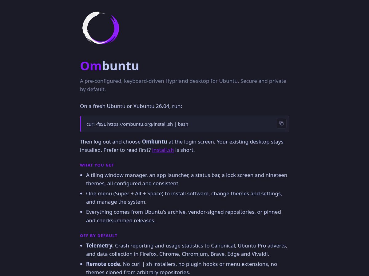 Landing-page snapshot of ombuntu.org
